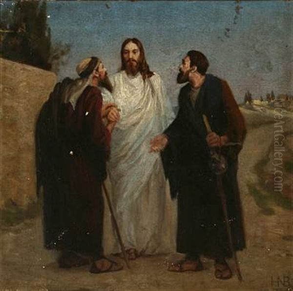 Two Of The Disciples Meeting The Resurrected Jesus On The Way To Emmaus Oil Painting by Hans Andersen Brendekilde