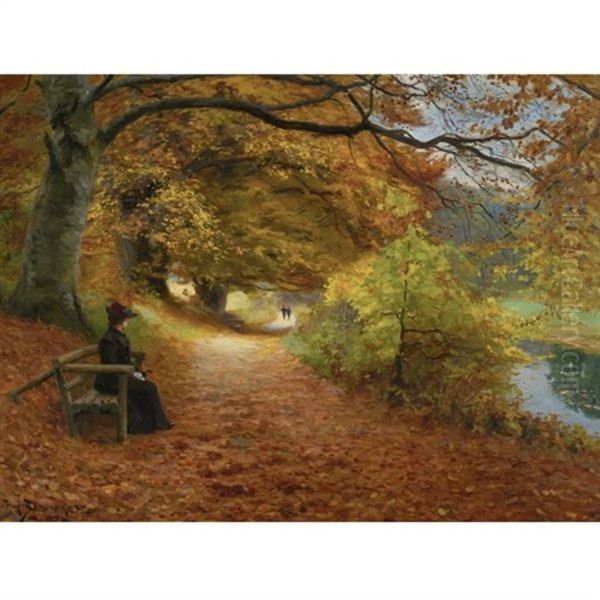 Wooded Path In Autumn Oil Painting by Hans Andersen Brendekilde