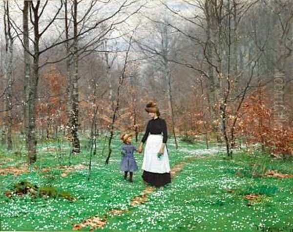 Springtime, The First Anemones Oil Painting by Hans Andersen Brendekilde