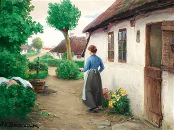 A Young Woman Washing Clothes Oil Painting by Hans Andersen Brendekilde