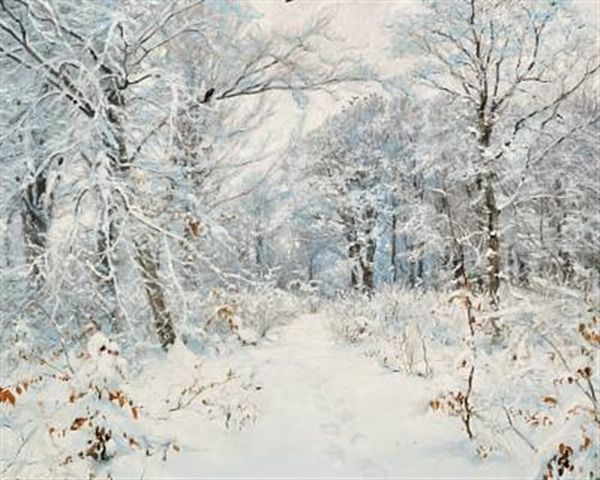 A Winter Day In The Forest With Newly-fallen Snow Oil Painting by Hans Andersen Brendekilde