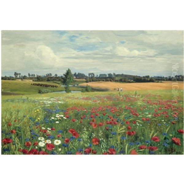 Mark Med Valmuer Og Margueritter Oil Painting by Hans Andersen Brendekilde