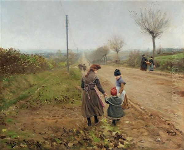 Born Pa En Landevej (children On A Country Road) Oil Painting by Hans Andersen Brendekilde