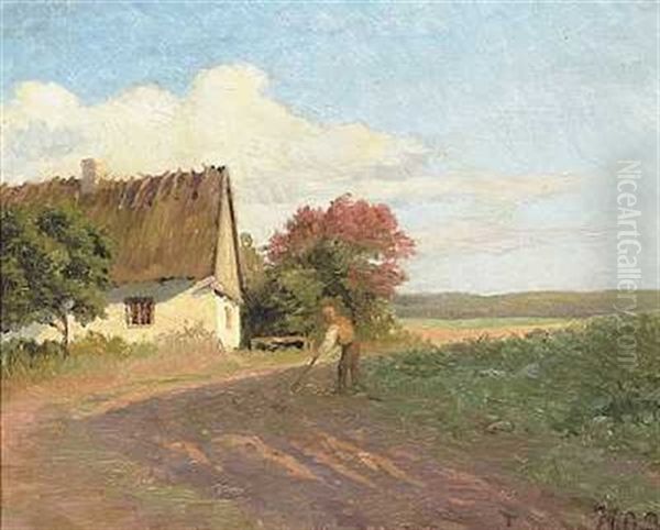 Sommerdag Med Bondemand Pa Markarbejde Oil Painting by Hans Andersen Brendekilde