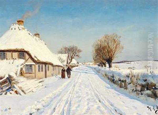 Solbeskinnet Landevej I Udkanten Af En Landsby, Vinter by Hans Andersen Brendekilde