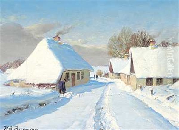 Landsby I Sne Oil Painting by Hans Andersen Brendekilde