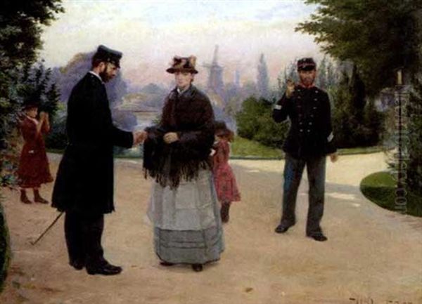 Greeting An Old Friend Near Montmartre Oil Painting by Hans Andersen Brendekilde