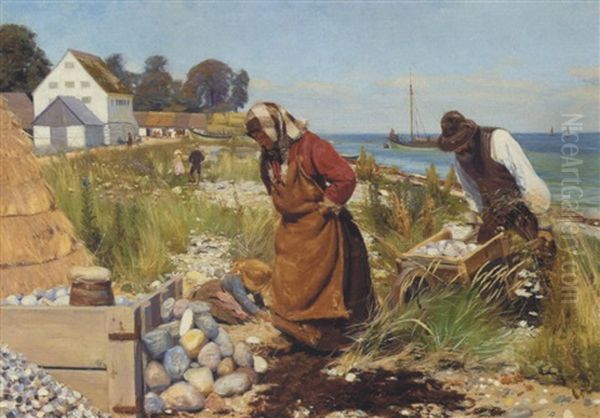 Skaervehuggere Ved Stranden. Stevns Oil Painting by Hans Andersen Brendekilde