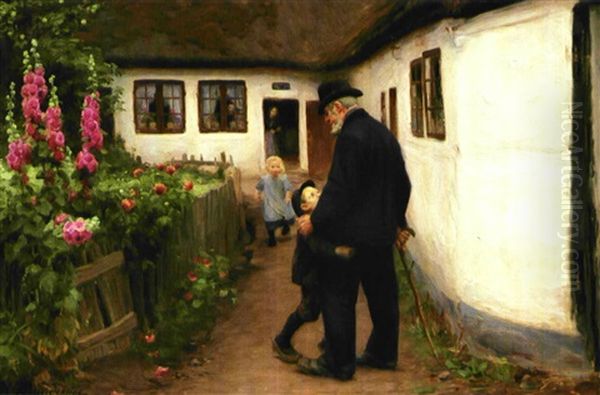 Bedstefar Kommer Pa Besog Oil Painting by Hans Andersen Brendekilde