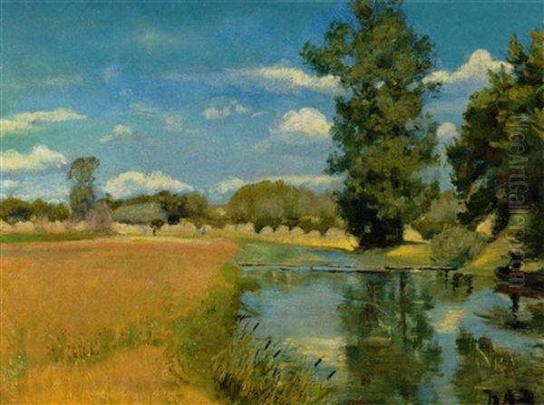 Flod Gennem Hostlandskab, Sommer Oil Painting by Hans Andersen Brendekilde