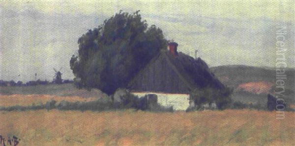 Bondehus, I Baggrunden By Og Molle Oil Painting by Hans Andersen Brendekilde