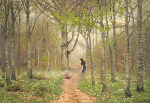 Path Through The Anemones Oil Painting by Hans Andersen Brendekilde