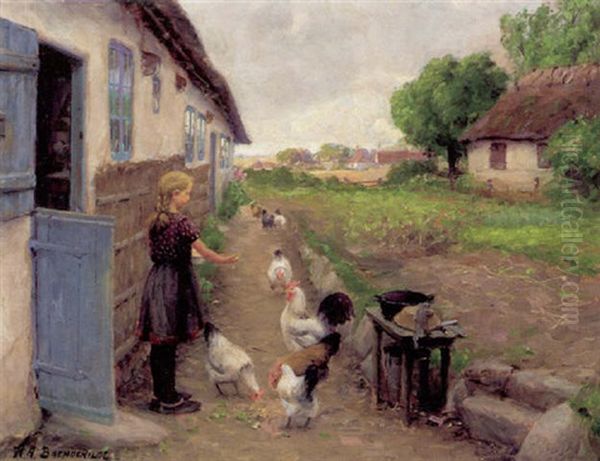 Lille Pige, Der Fodrer Hons Oil Painting by Hans Andersen Brendekilde