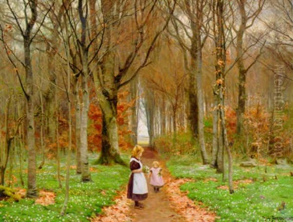 Pa Promenad I Vitsippskogen Oil Painting by Hans Andersen Brendekilde