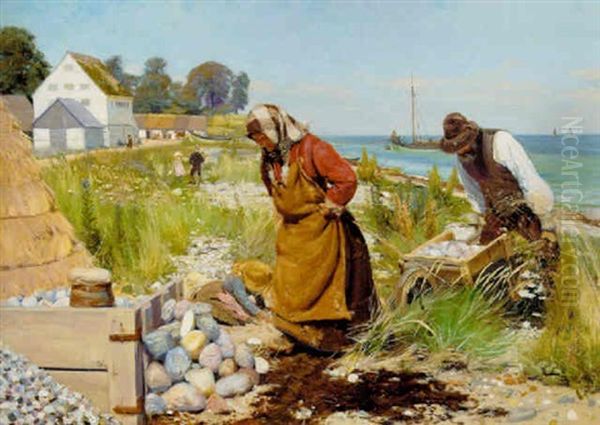 Skaervehuggere Ved Stranden, Stevns Oil Painting by Hans Andersen Brendekilde