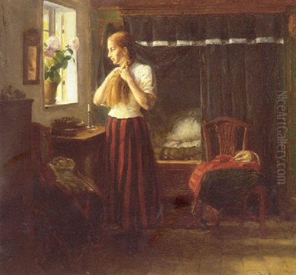 Jeg Stod Op En Sondag Morgen Og Flettede Mit Haar Oil Painting by Hans Andersen Brendekilde