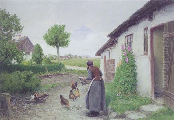 Bondekone, Der Fodrer Sine Hons Oil Painting by Hans Andersen Brendekilde