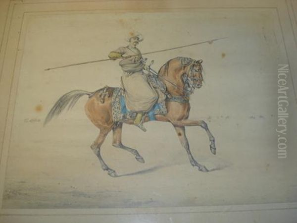 Ottoman Rider Holding A Lance, Together With Another Similar Oil Painting by Henry Thomas Alken