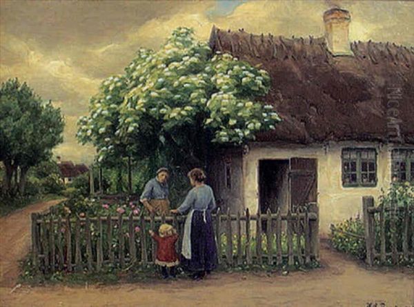 Samtal Vid Staketet Oil Painting by Hans Andersen Brendekilde