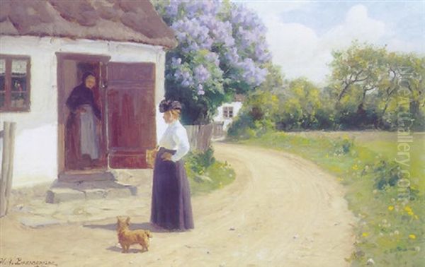 Passiar Ved Strataekt Hus En Sommerdag Oil Painting by Hans Andersen Brendekilde