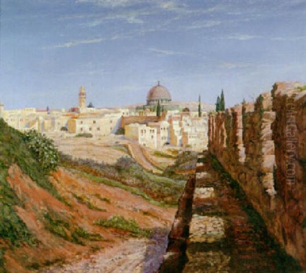 View Of Jerusalem With The Temple Mount Oil Painting by Hans Andersen Brendekilde