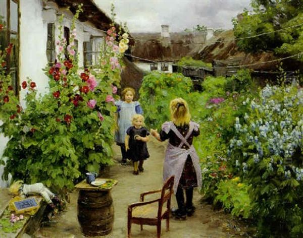 De Sma Veninder Kommer Pa Besog Oil Painting by Hans Andersen Brendekilde