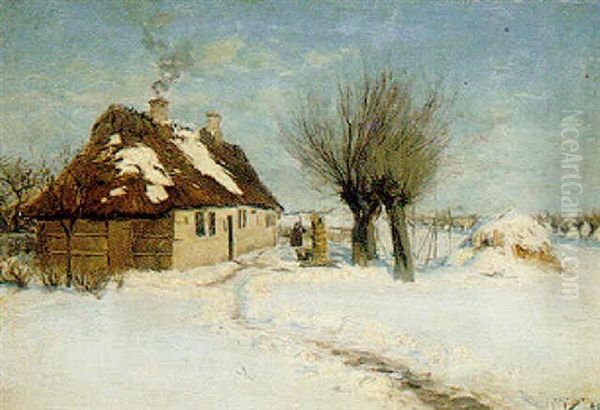 A Cottage In Winter Oil Painting by Hans Andersen Brendekilde