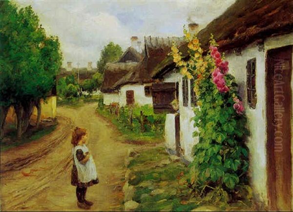 Landsbygade Med Born I Samtale Oil Painting by Hans Andersen Brendekilde