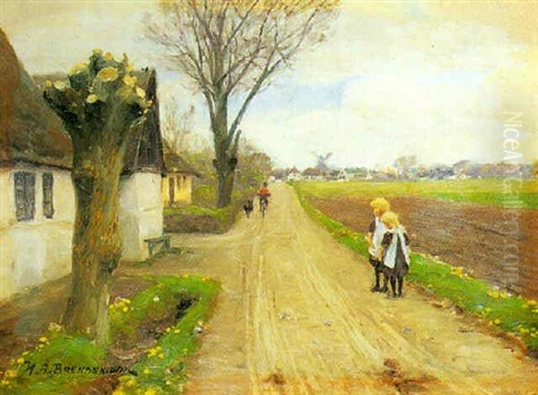 Smapiger Pa En Vej I Udkanten Af Landsbyen Oil Painting by Hans Andersen Brendekilde