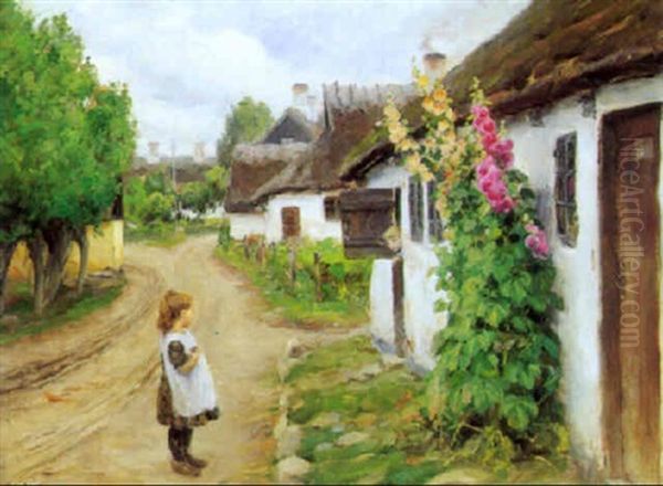 Landsbygade Med Born I Samtale Oil Painting by Hans Andersen Brendekilde