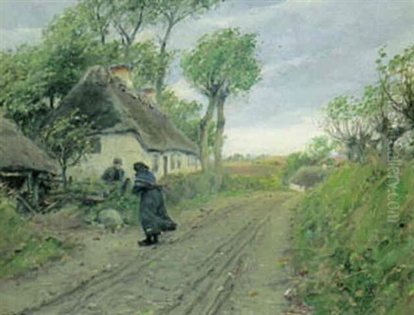 Nabosnak Pa Landevejen Oil Painting by Hans Andersen Brendekilde