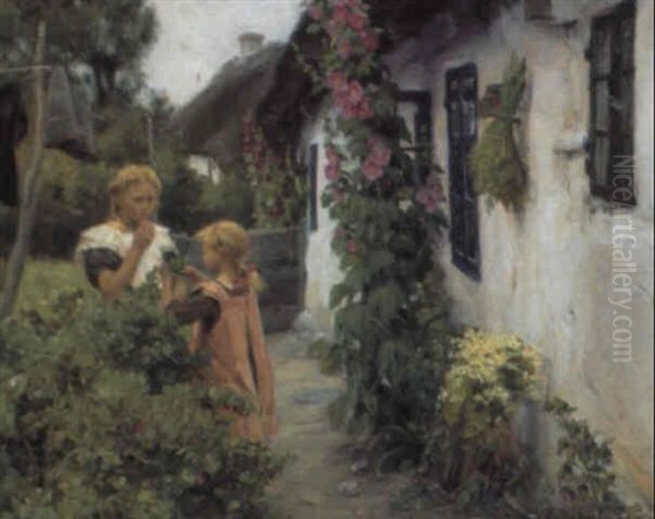 Smapiger Udenfor Et Hus, Sommer Oil Painting by Hans Andersen Brendekilde