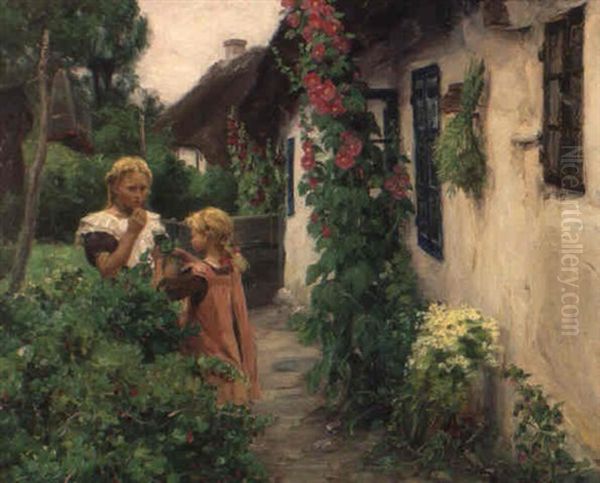 In The Cottage Garden Oil Painting by Hans Andersen Brendekilde