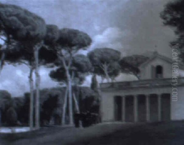 Gaende Pr+ster Udfor Villa Borghese Oil Painting by Hans Andersen Brendekilde