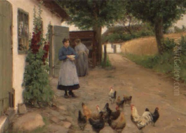 H+nsene Fodres Oil Painting by Hans Andersen Brendekilde