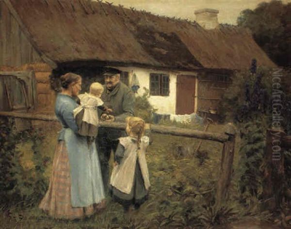 Passiar Med Naboen Oil Painting by Hans Andersen Brendekilde