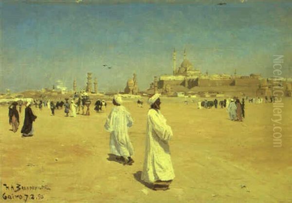 Kaftanklaedte Figurer Pa Torveplads I Cairo Oil Painting by Hans Andersen Brendekilde