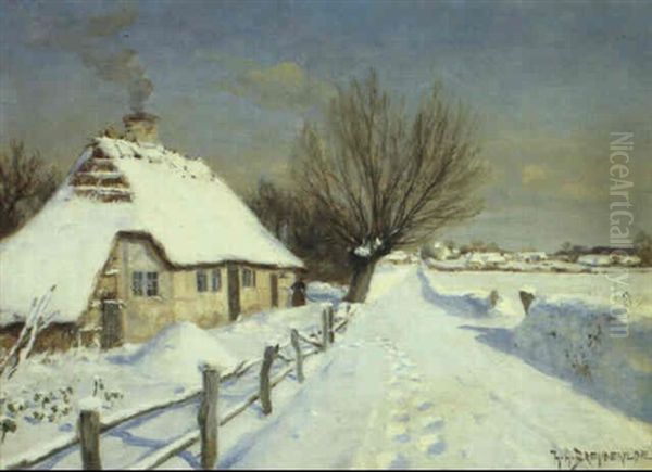 Vinterdag Ved Strataekt Hus Oil Painting by Hans Andersen Brendekilde