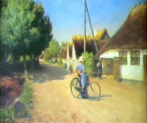 Cykelpige I Landsbygaden Oil Painting by Hans Andersen Brendekilde