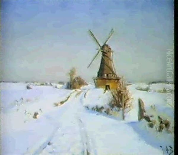 Vinterlandskab Med En Molle Oil Painting by Hans Andersen Brendekilde