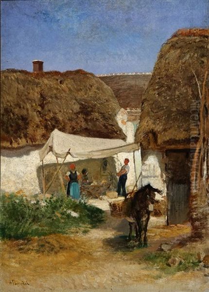 Cottage Scene Oil Painting by Albert Heinrich Brendel