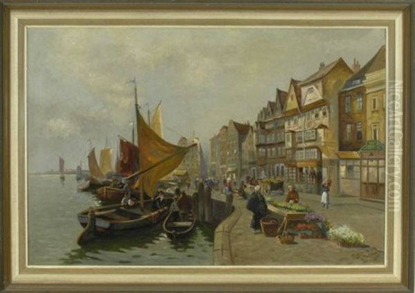 Blumenmarkt Am Hollandischen Kanal Oil Painting by Karl Alexander Brendel