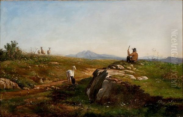 The Road To Albano, In The Background Monte Caro, A Shepherd Is Resting Oil Painting by Thorald Brendstrup