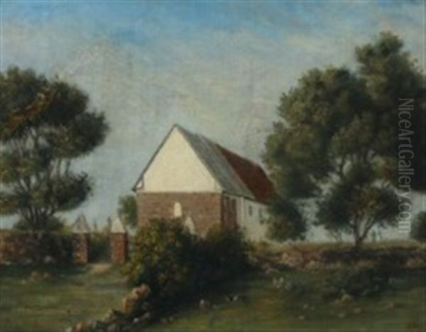 Landscape With Church And Green Trees Oil Painting by Thorald Brendstrup