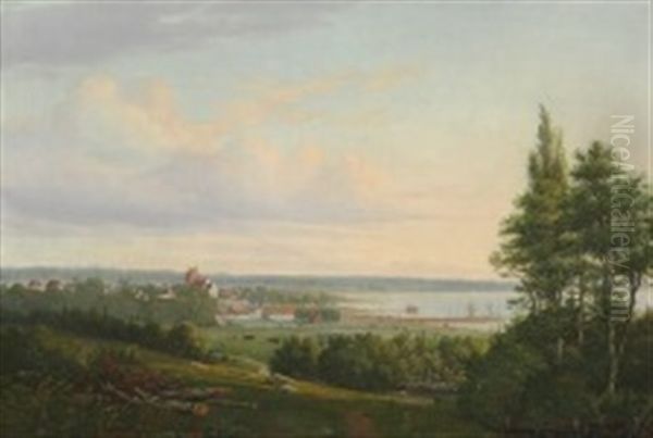 View Over Sankt Jorgensbjerg (bjerget) With Roeskilde Fjord Oil Painting by Thorald Brendstrup