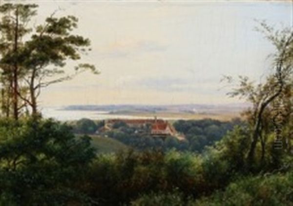 Forest Scene Near Frederiksvaerk With A View Of A Manor by Thorald Brendstrup