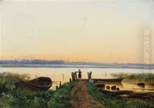 Sunset At A Fiord In Denmark Oil Painting by Thorald Brendstrup