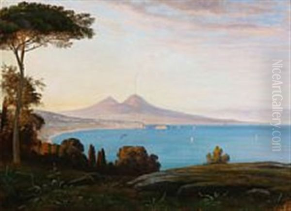 The Bay Of Naples With A View Of Mount Vesuvius by Thorald Brendstrup