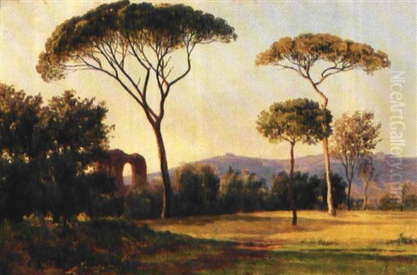 Italiensk Landskab Med Hoje Pinjetraeer Oil Painting by Thorald Brendstrup