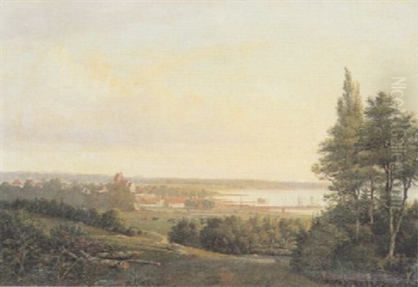 Udsigt Over En Dansk Koobstad Ved Kysten Oil Painting by Thorald Brendstrup